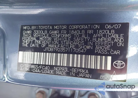 2007 Toyota Yaris из США, поврежденный, VIN JTDBT923571170547